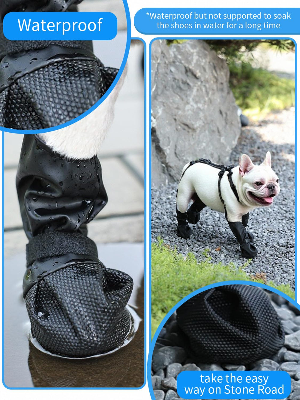BECROWM dog boots with the anti-slip rubber sole visible.