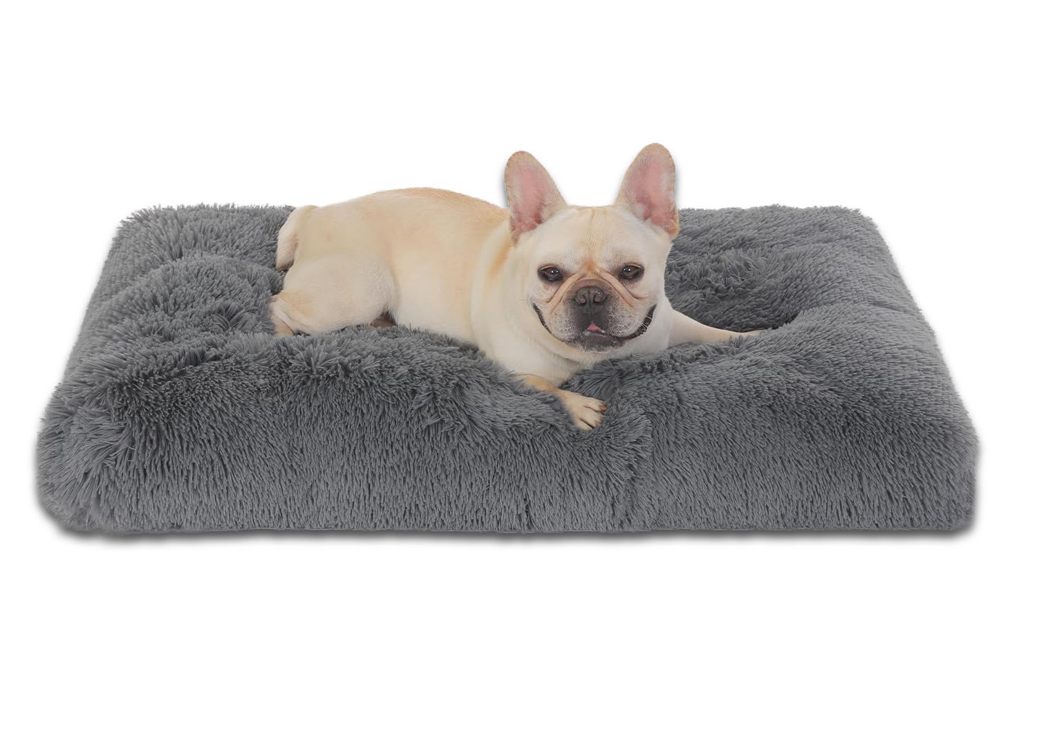 Bedfolks dog crate bed shown from the front in solid dark grey.