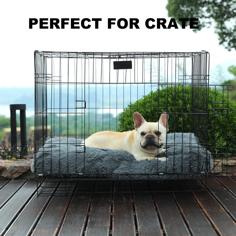 Bedfolks dog crate bed detail showing the waterproof laminated fabric backing.