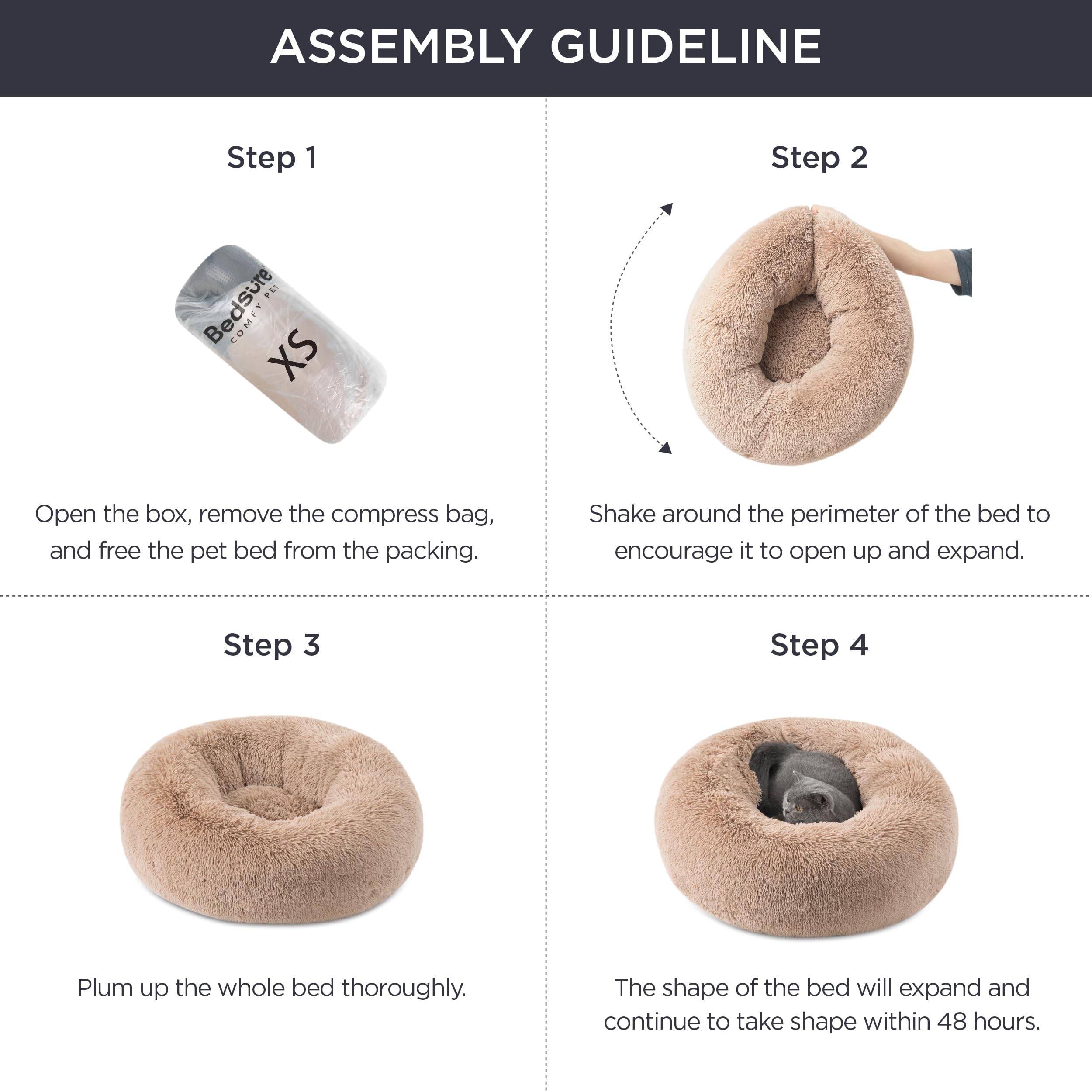 Bedsure calming cat bed materials and Standard 100 by OEKO-TEX certification detail.