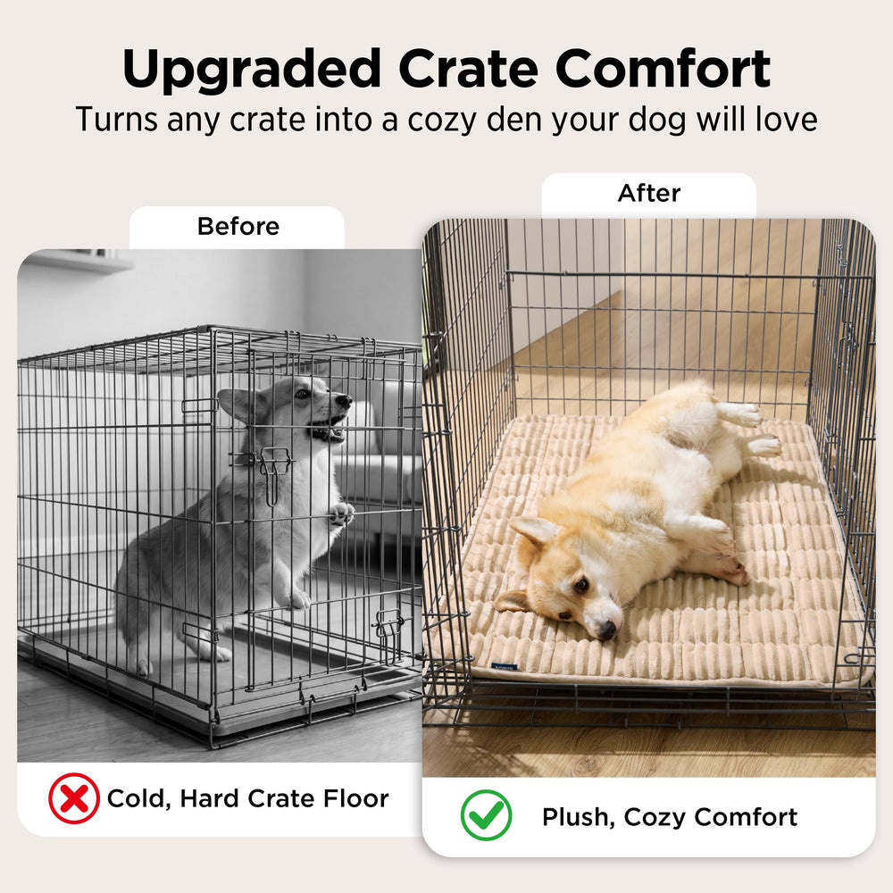 Bedsure ComfyFleece dog crate pad with its corduroy surface texture in close-up.