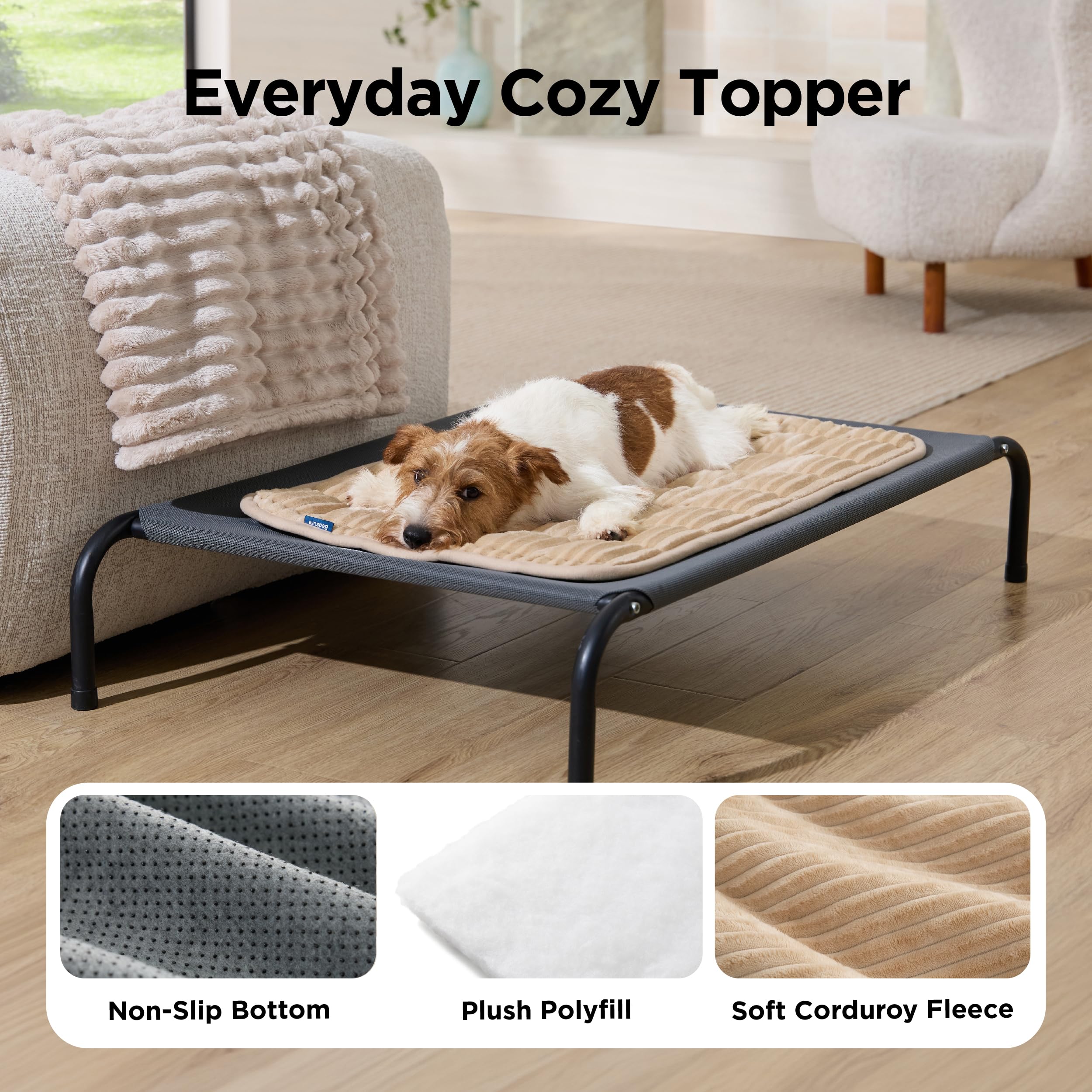 Bedsure ComfyFleece dog crate pad placed inside a dog crate.