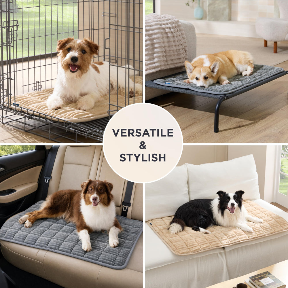 Bedsure ComfyFleece dog crate pad rolled up for carrying or storage.