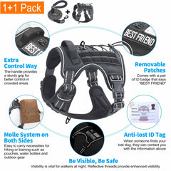 Beebiepet tactical dog harness detail showing the adjusters and chest buckles.