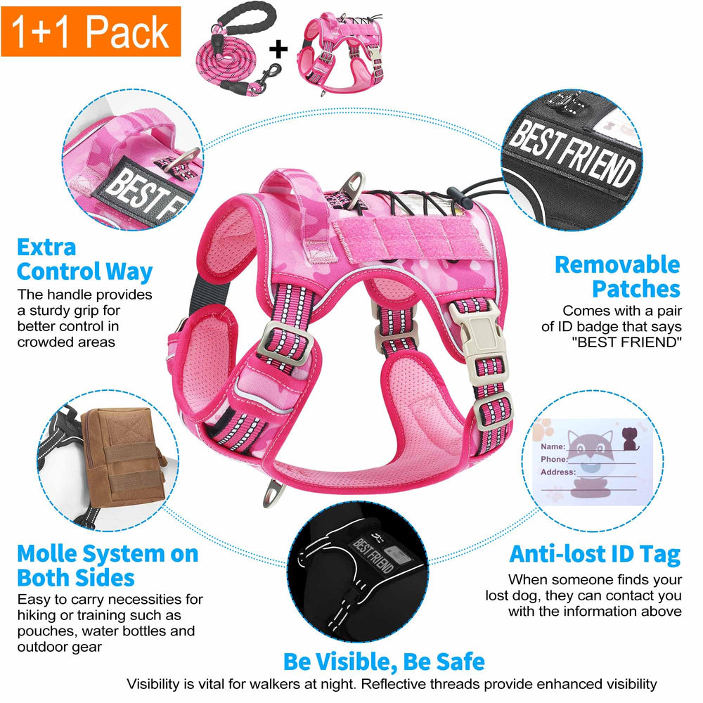 Beebiepet tactical dog harness detail showing neck and chest adjusters and chest buckles.