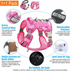 Beebiepet tactical dog harness detail showing neck and chest adjusters and chest buckles.
