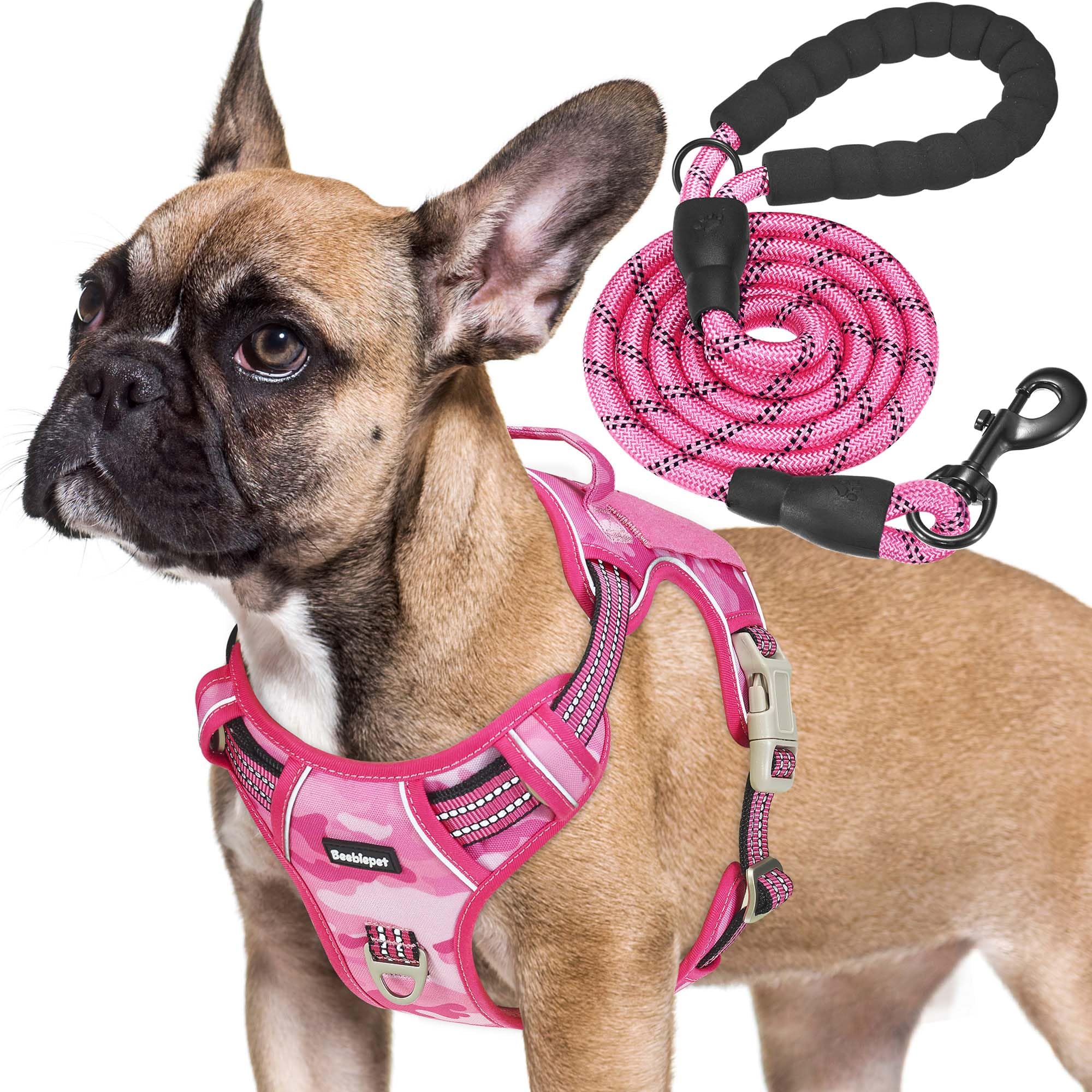 Beebiepet tactical dog harness shown from the front in small pink camo.