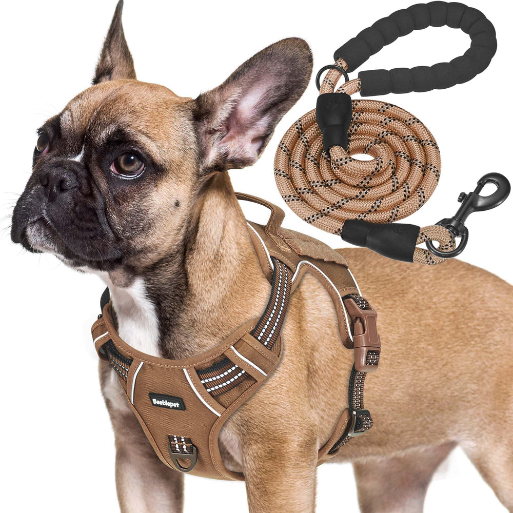 Beebiepet Tactical No Pull Dog Harness shown from the front in brown.