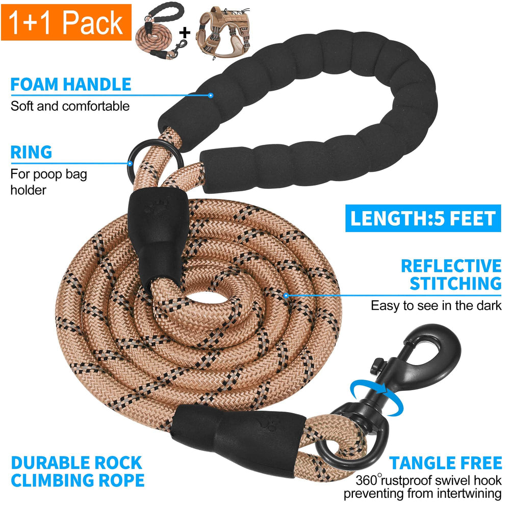 Beebiepet Tactical No Pull Dog Harness pictured with the included dog leash.