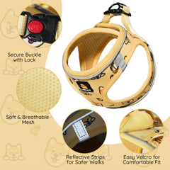 BELLA & PAL puppy harness close-up showing its soft mesh fabric.