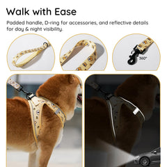 BELLA & PAL puppy harness close-up showing its reflective strip.