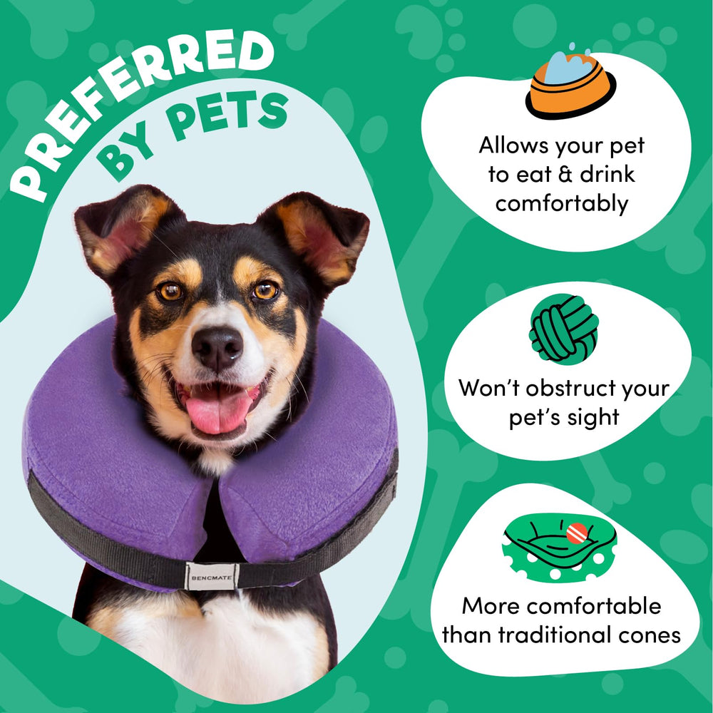 BENCMATE inflatable dog cone collar showing its inner air bag and zipper opening.