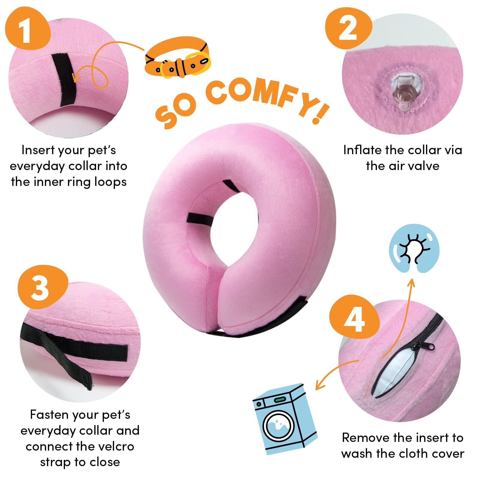 BENCMATE inflatable dog cone collar showing a close-up of its outer fabric.