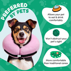 BENCMATE inflatable dog cone collar shown worn around a dog's neck.