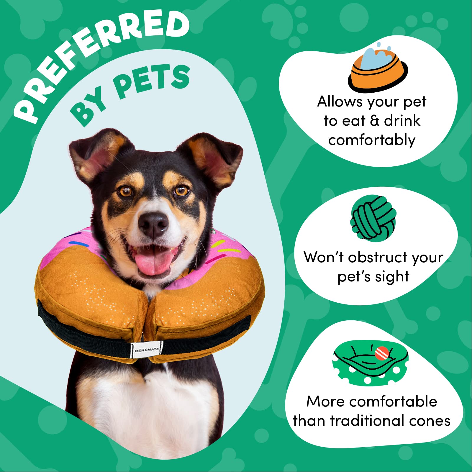 BENCMATE inflatable dog cone collar showing its inner air bag and zipper.