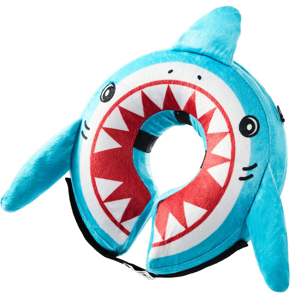 BENCMATE inflatable dog cone collar alternative in the Large Shark design, shown from the front.