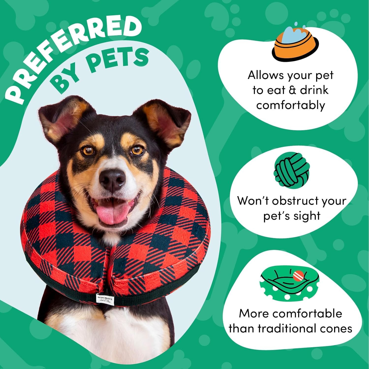 BENCMATE inflatable dog cone collar alternative showing the zipper opening for its outer cover.