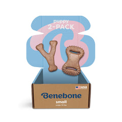Benebone Puppy dental chew shown from the front in its wishbone shape.