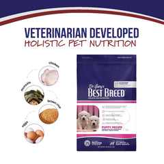 Best Breed puppy food label shown in close-up.