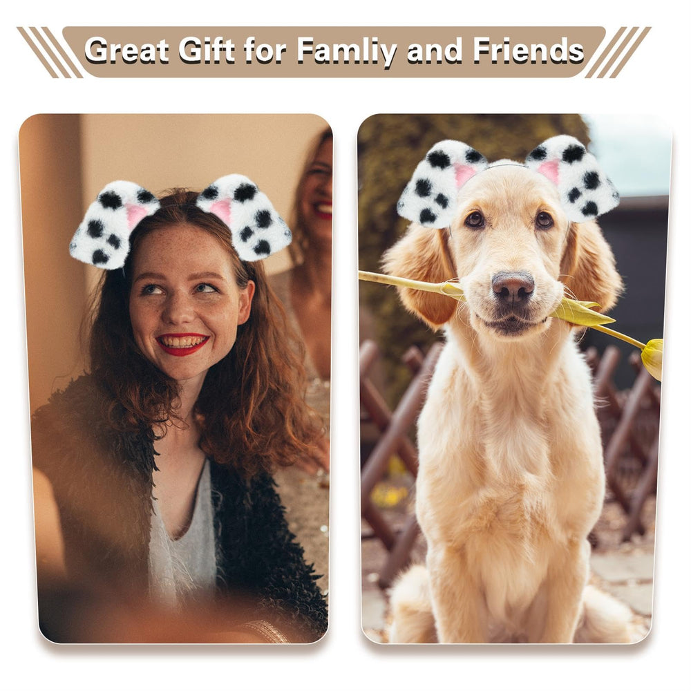 Beviliu Dalmatian dog ear headband detail showing the flexible band and silicone pads.