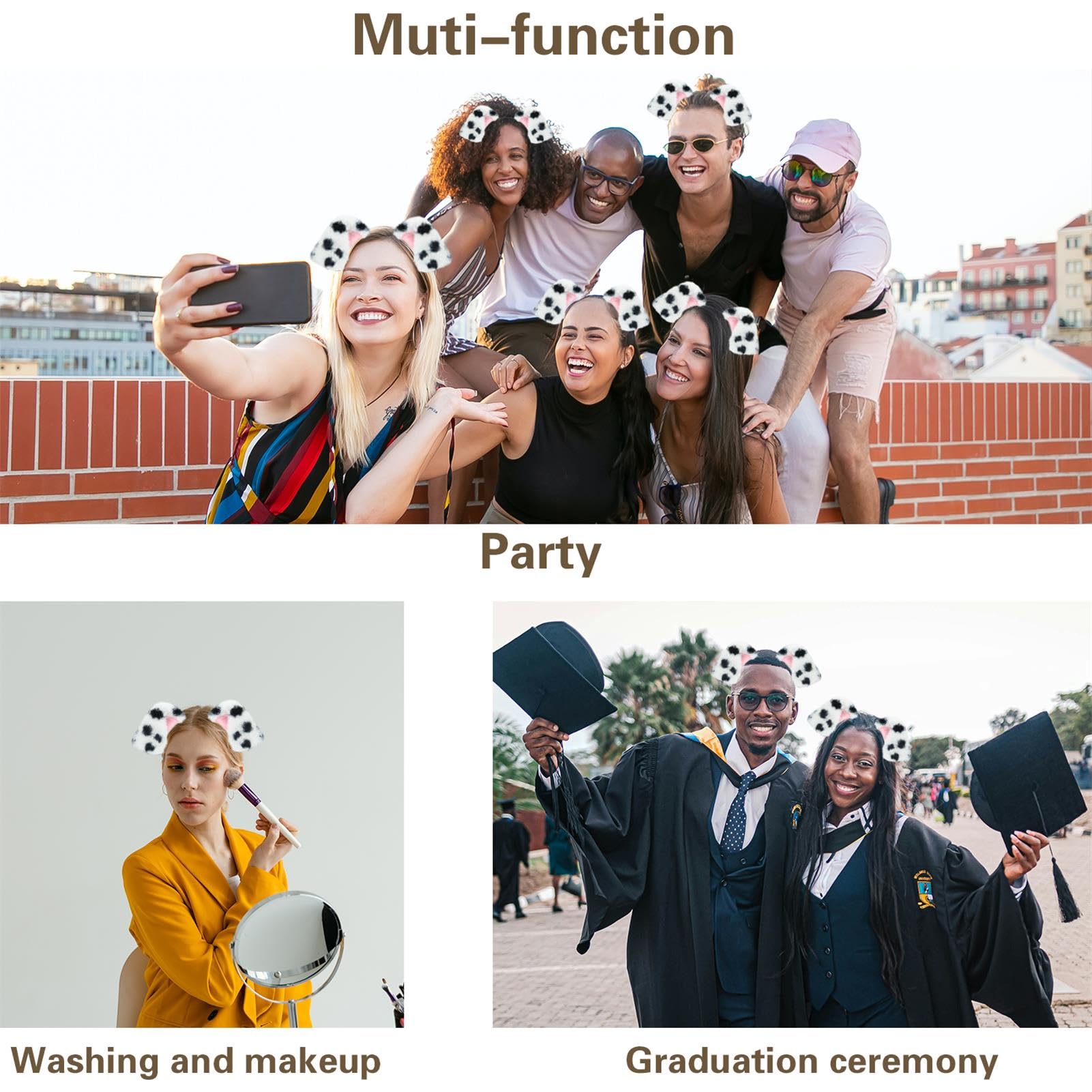 Beviliu Dalmatian dog ear headband worn as an animal costume accessory.
