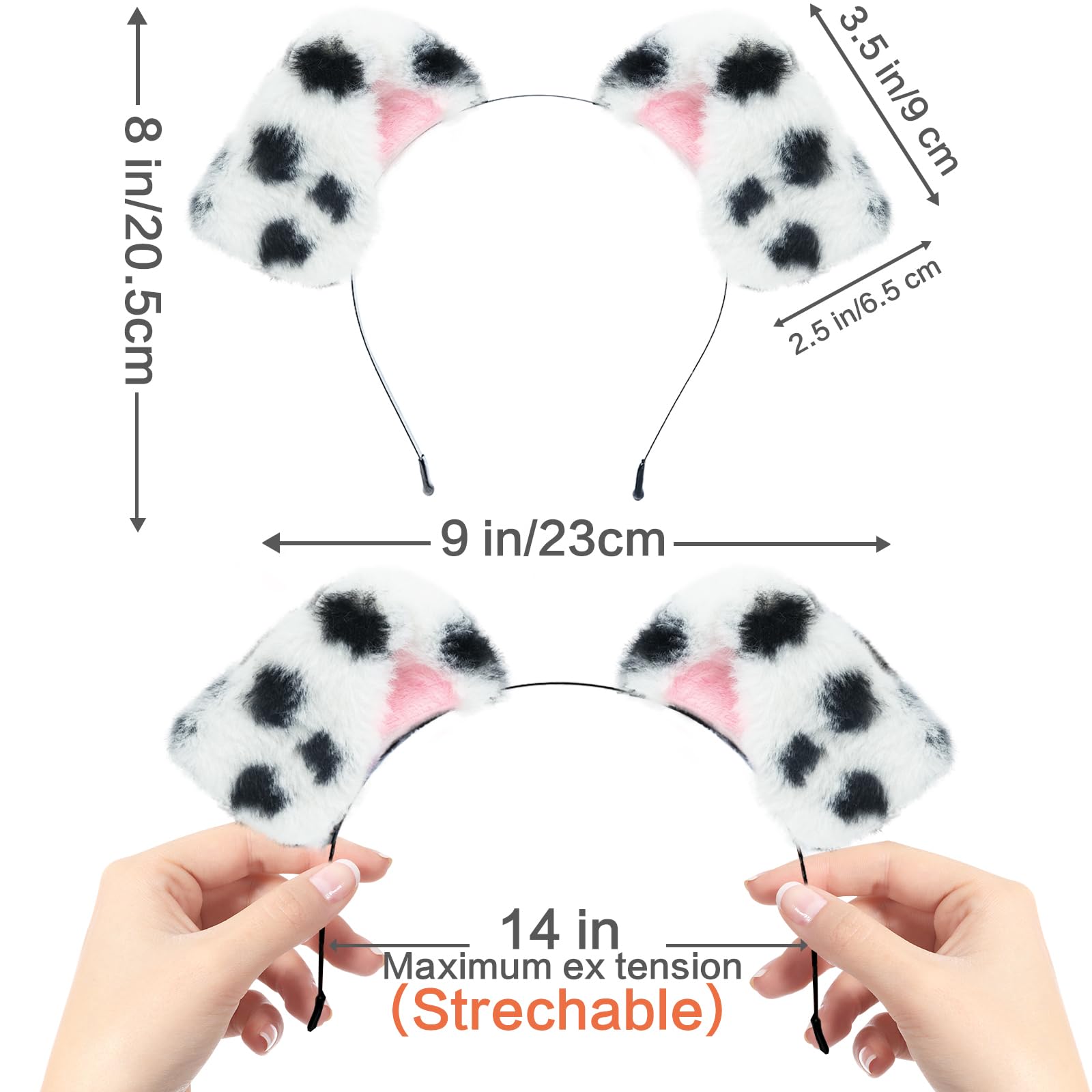 Beviliu Dalmatian dog ear headband used to hold hair back at home.