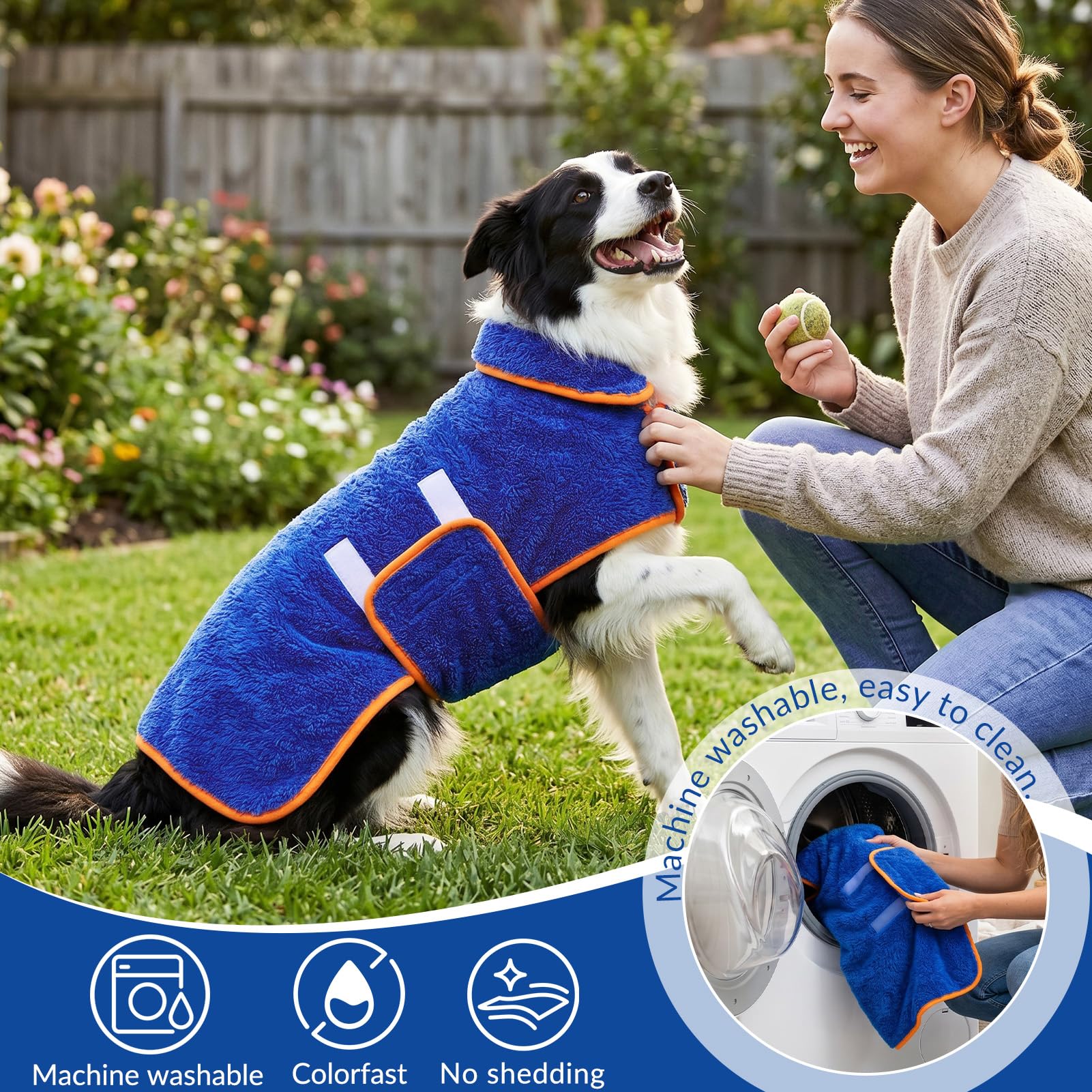 Bienbee Dog Bathrobe shown being used after a dog's bath.