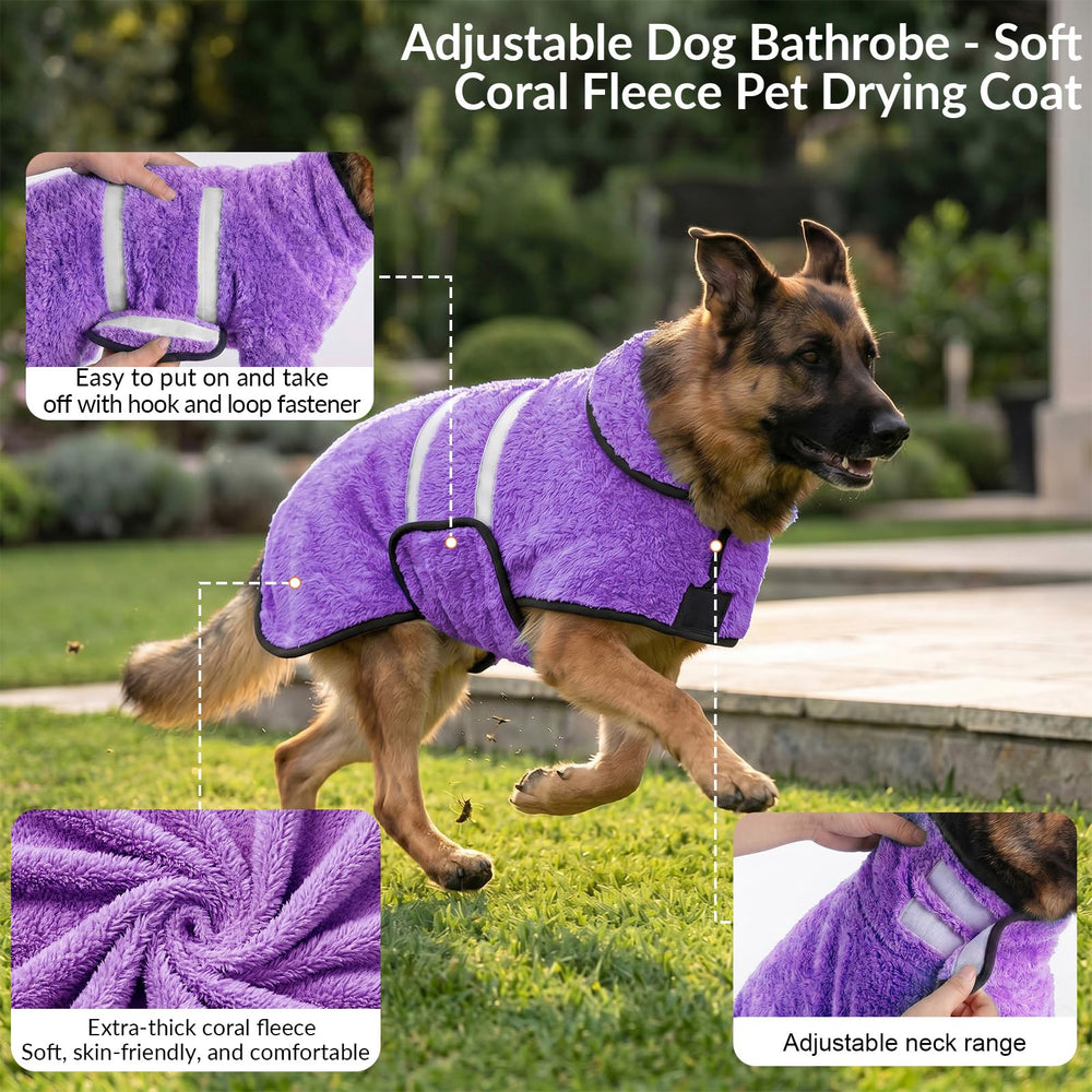Bienbee Dog Bathrobe worn by a dog after a bath.