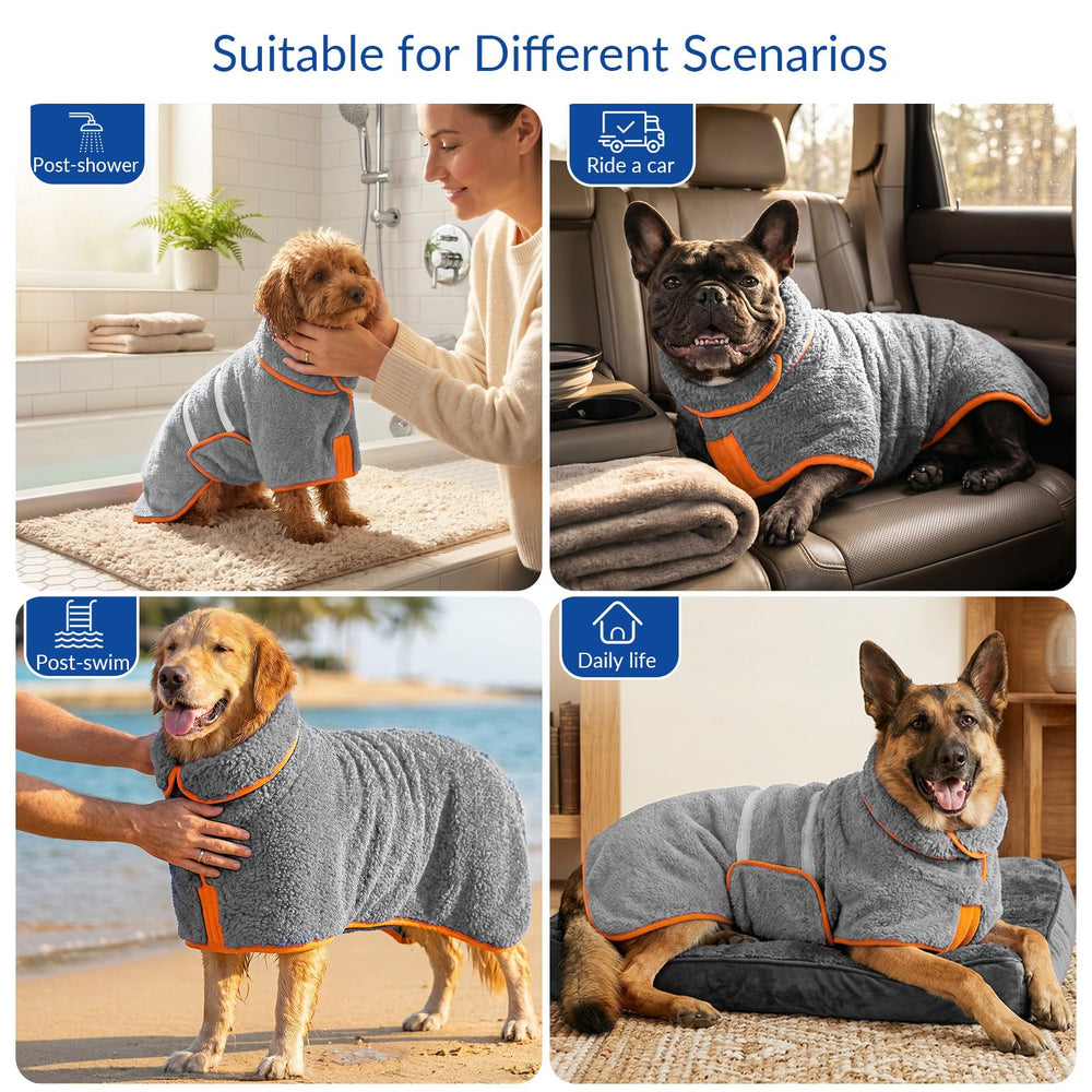 The grey Bienbee Dog Bathrobe folded to show the garment.