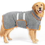 Bienbee Dog Bathrobe shown from the front in grey.