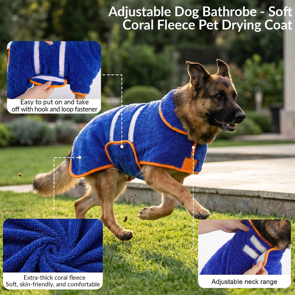 Bienbee Dog Bathrobe worn by a dog as a drying robe.