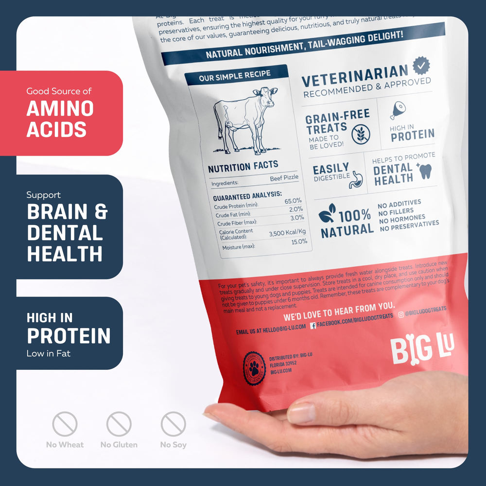 Big Lu bully sticks shown in an ingredient-focused product image.