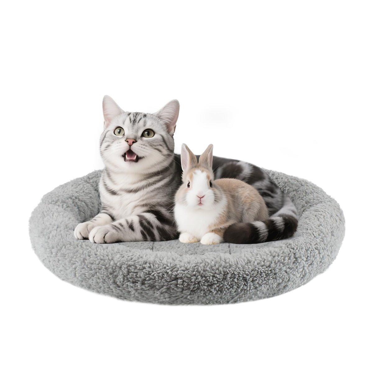Billionchains Round Cat Bed shown from the front in gray.