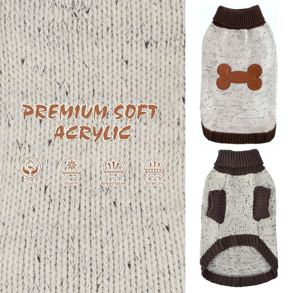 BINGPET dog sweater shown from the back with its brown pattern and harness slit.