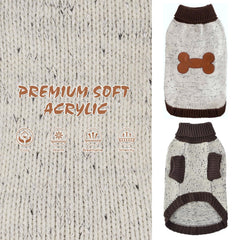BINGPET dog sweater shown from the back with its brown pattern and harness slit.