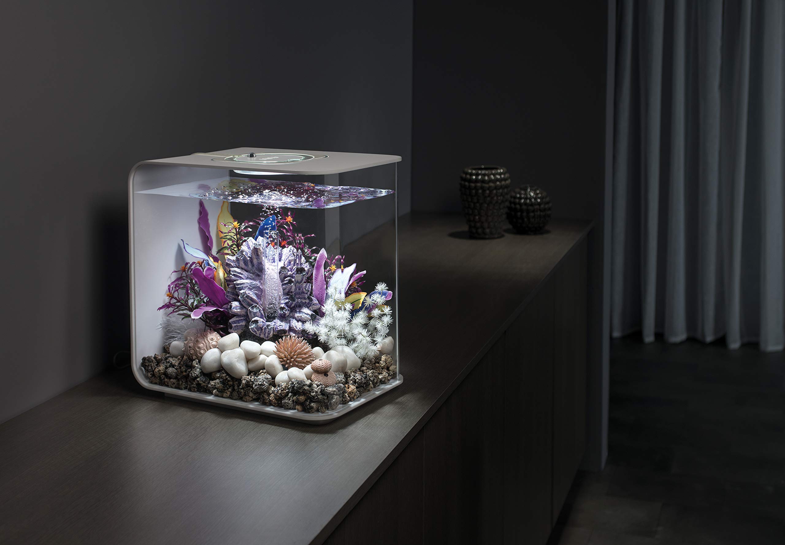 biOrb Marble Pebble Set underwater, where the white pebbles deepen in color and shine.