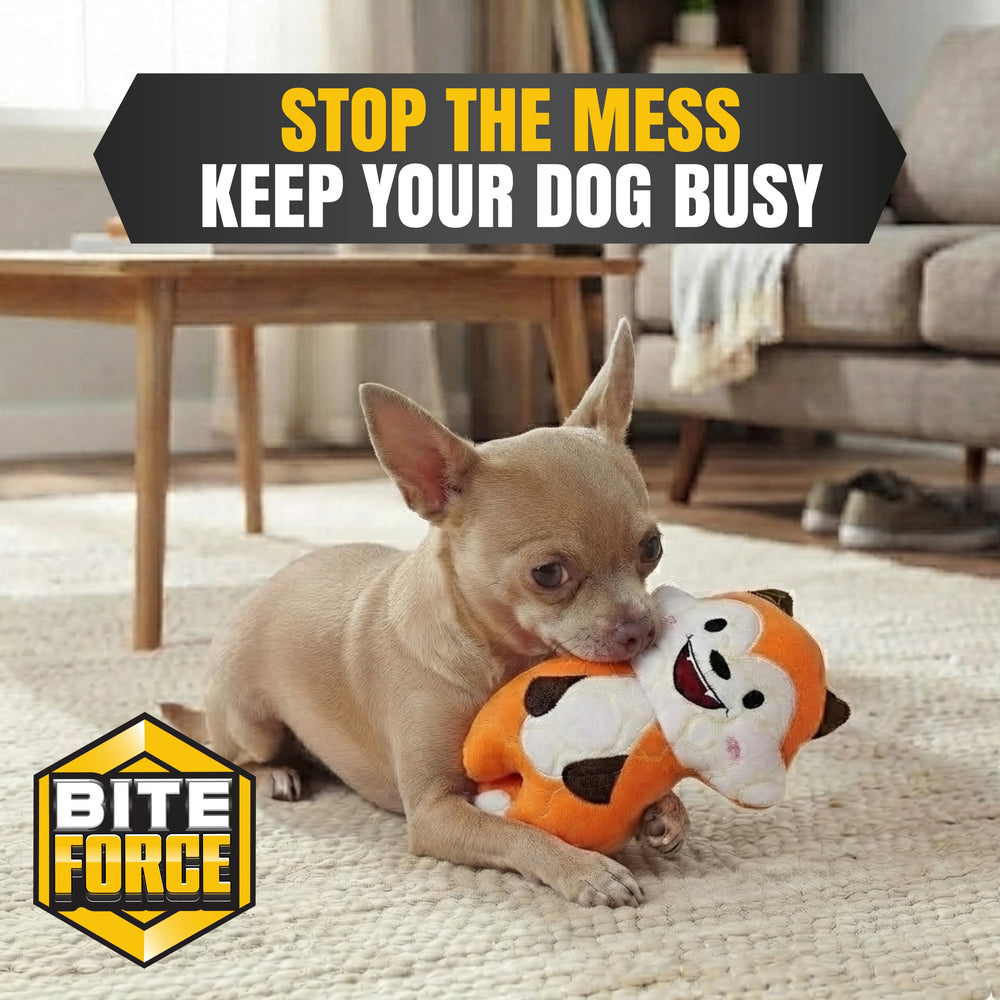 Bite Force Dog Chew Toys shown in an outdoor play setting.