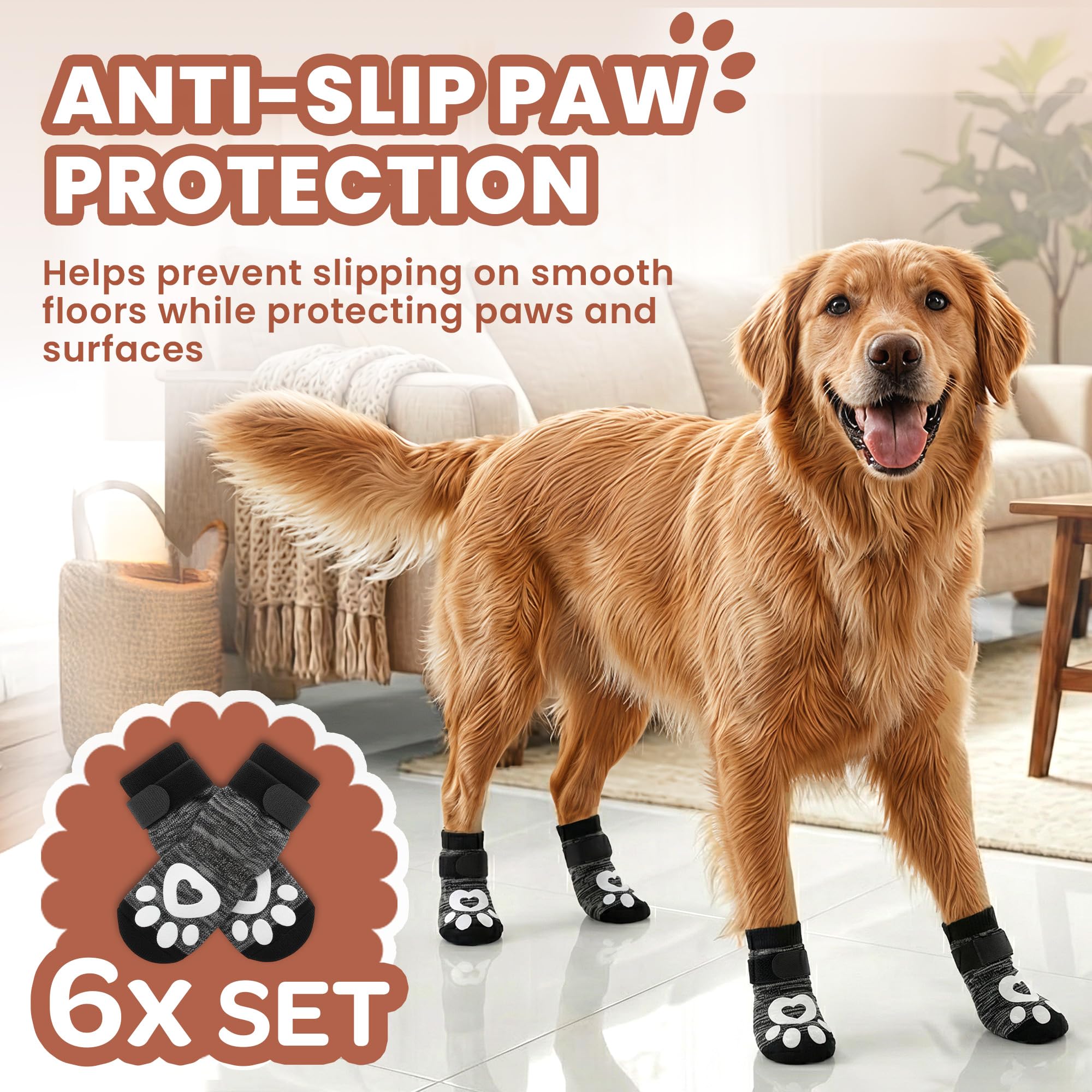 Bixie anti-slip dog socks shown covering a dog's paws outdoors.