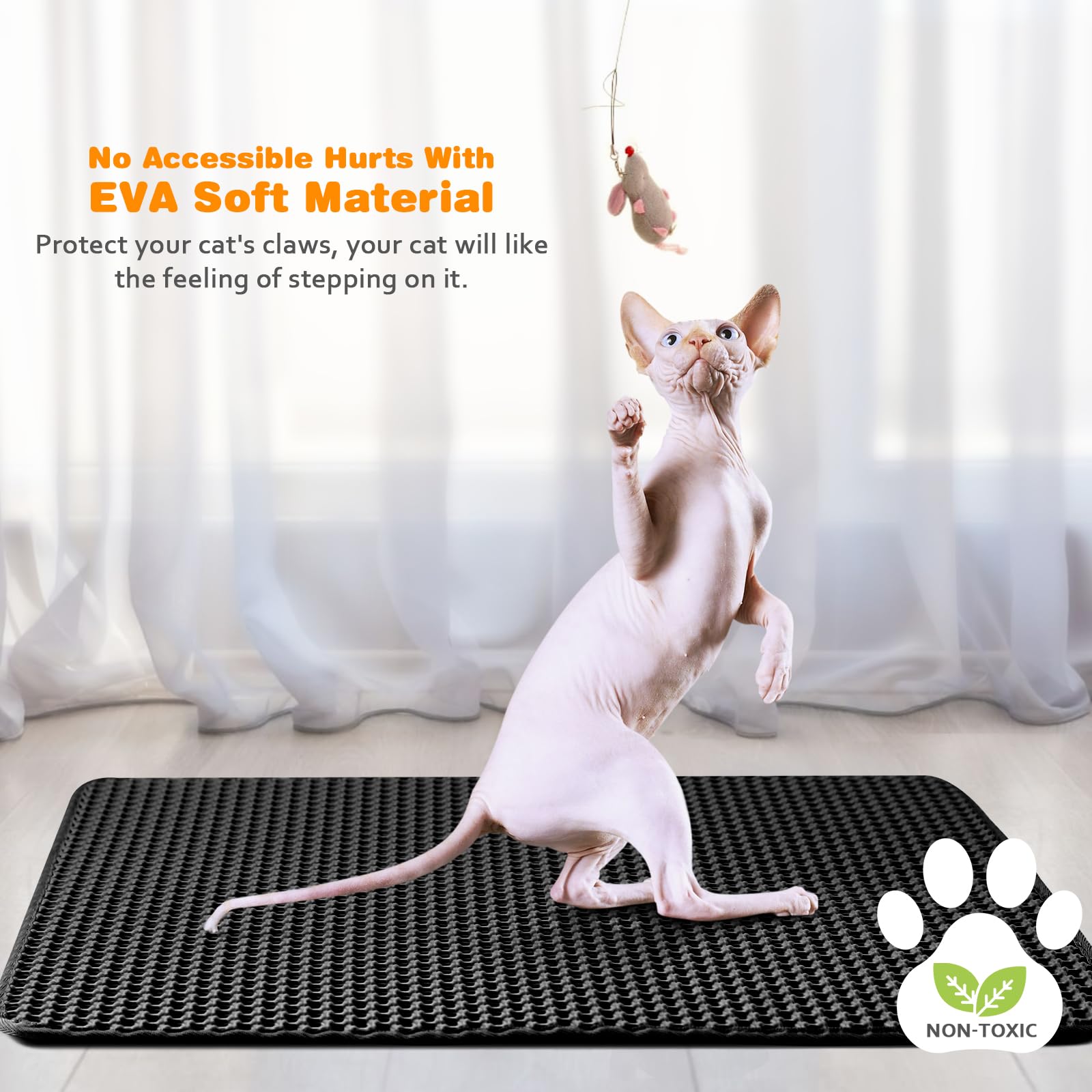 blissstorm Cat Litter Mat used as a feeding mat to catch spills.