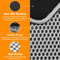 blissstorm Cat Litter Mat lifted to release captured litter through its honeycomb openings.