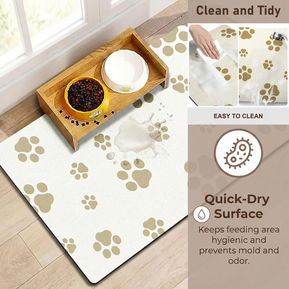Blkjsgly Pet Feeding Mat shown absorbing a liquid spill.