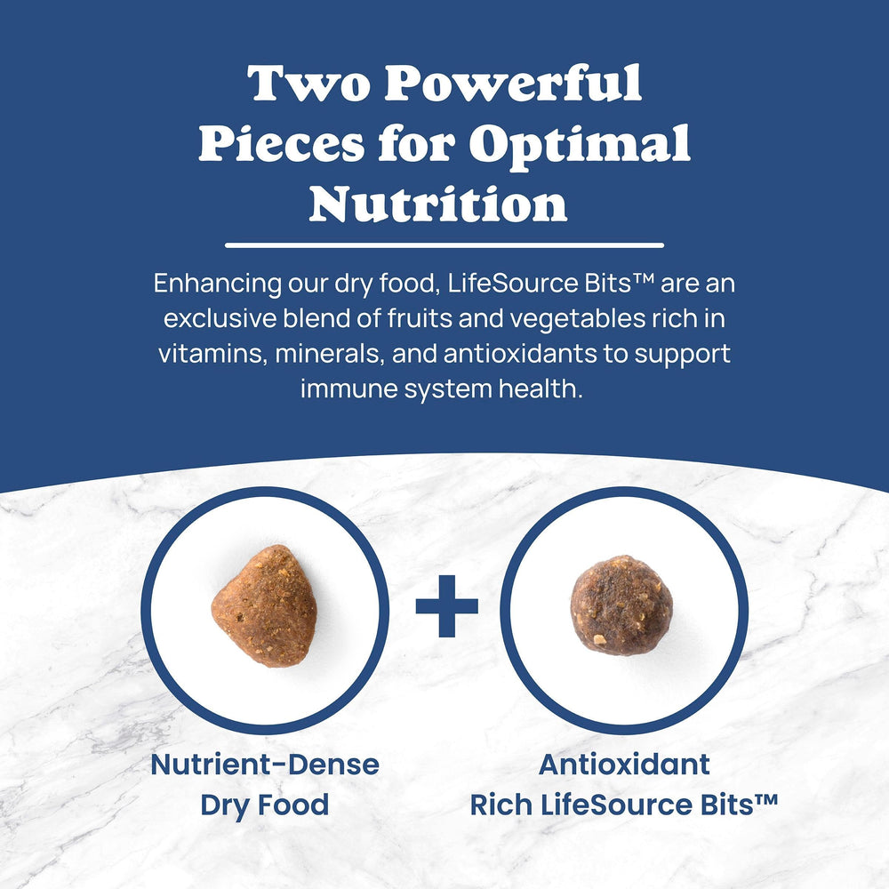 Blue Buffalo dry dog food LifeSource Bits feature and ingredient details.