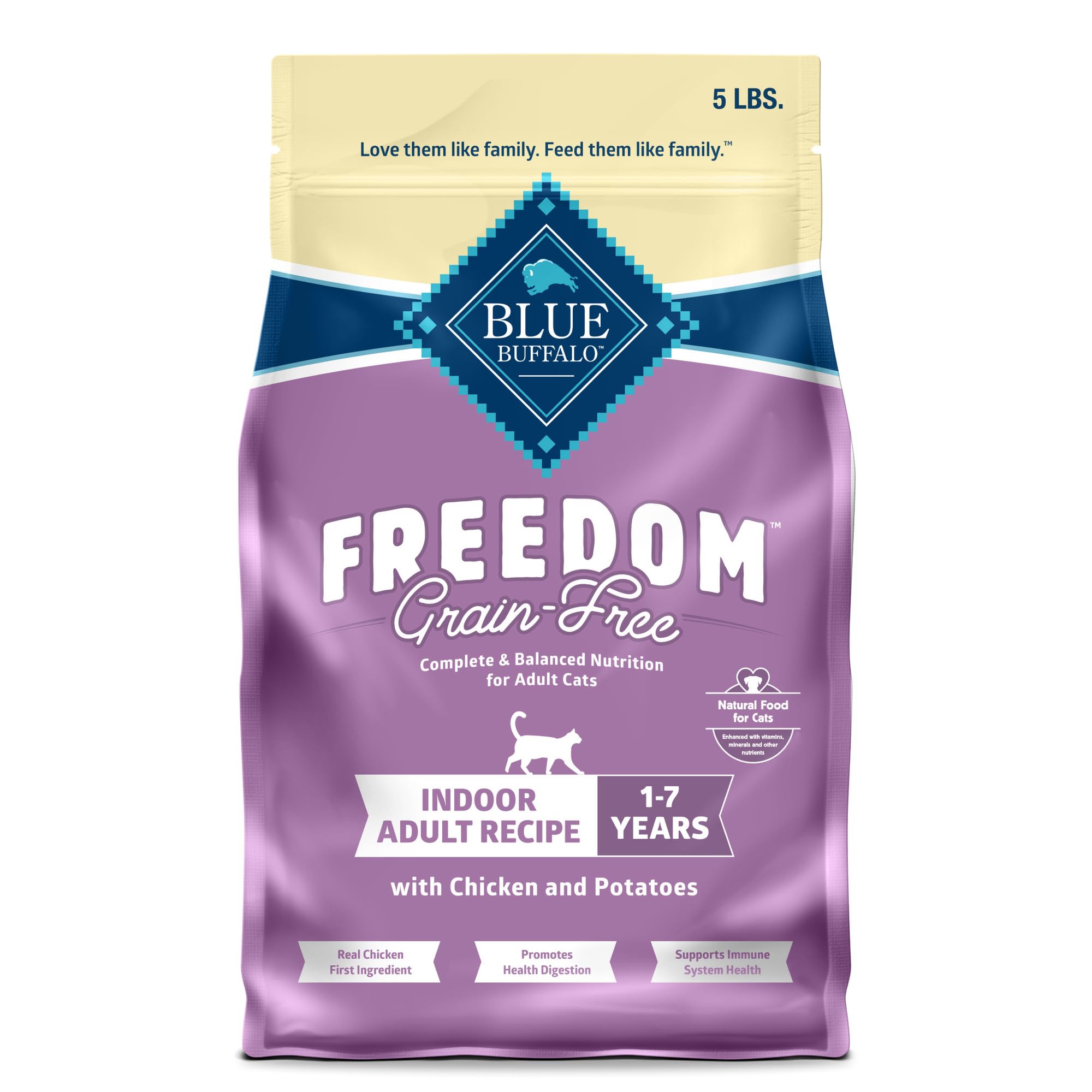 Blue Buffalo Freedom cat food bag shown from the front.