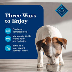 Blue Buffalo senior wet dog food ingredient panel shown in close detail.