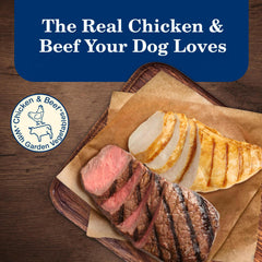 Blue Buffalo senior wet dog food variety pack with both dinner flavors.