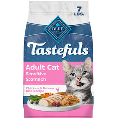 Blue Buffalo Tastefuls dry cat food bag shown from the front.