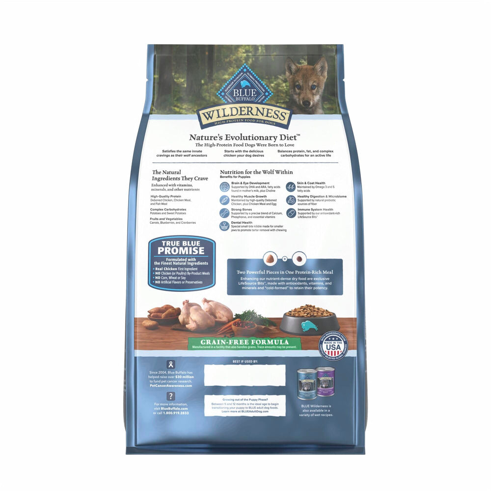 Blue Buffalo Wilderness Puppy Dry Dog Food with its chicken recipe focus.