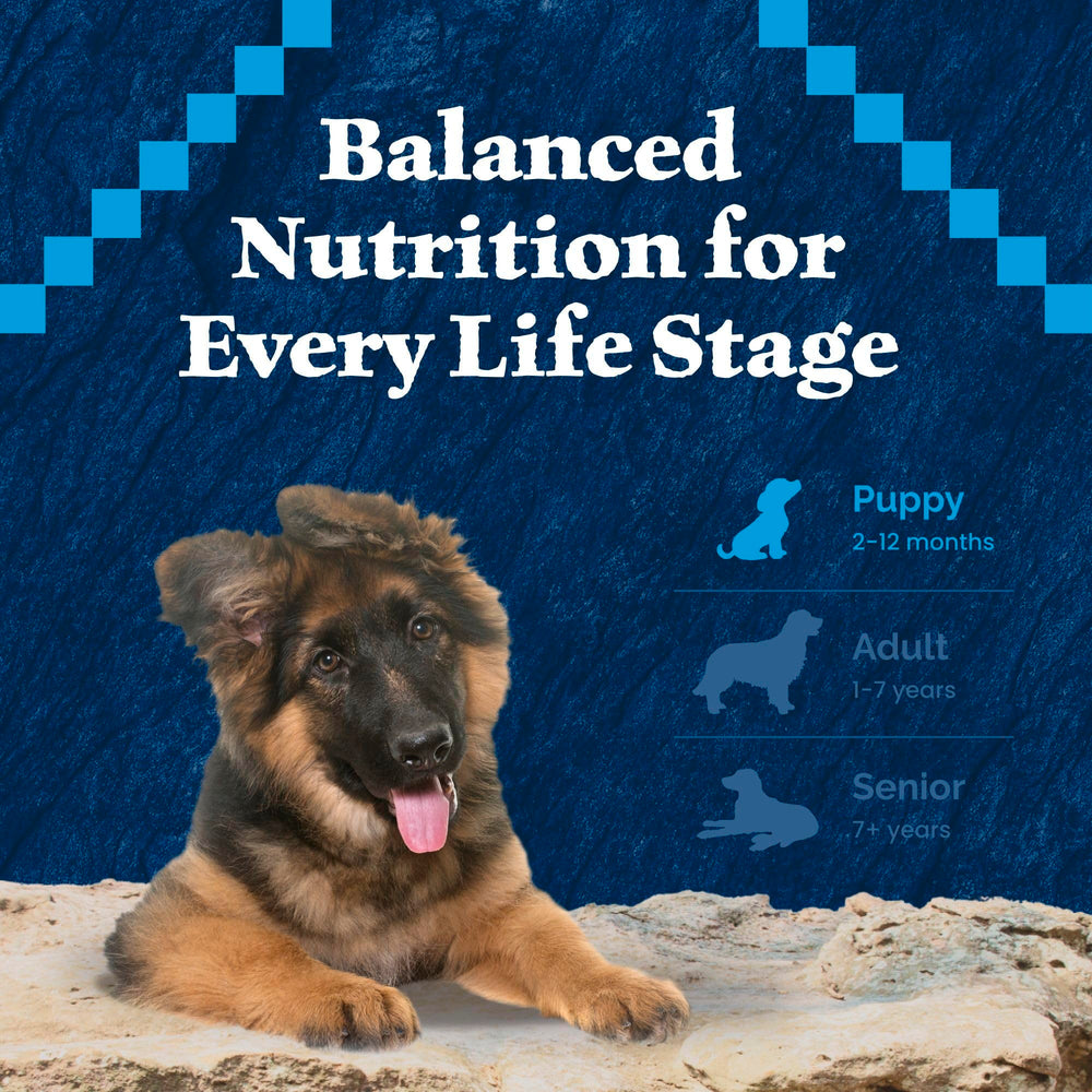 Blue Buffalo Wilderness Puppy Dry Dog Food shown from the side of its package.