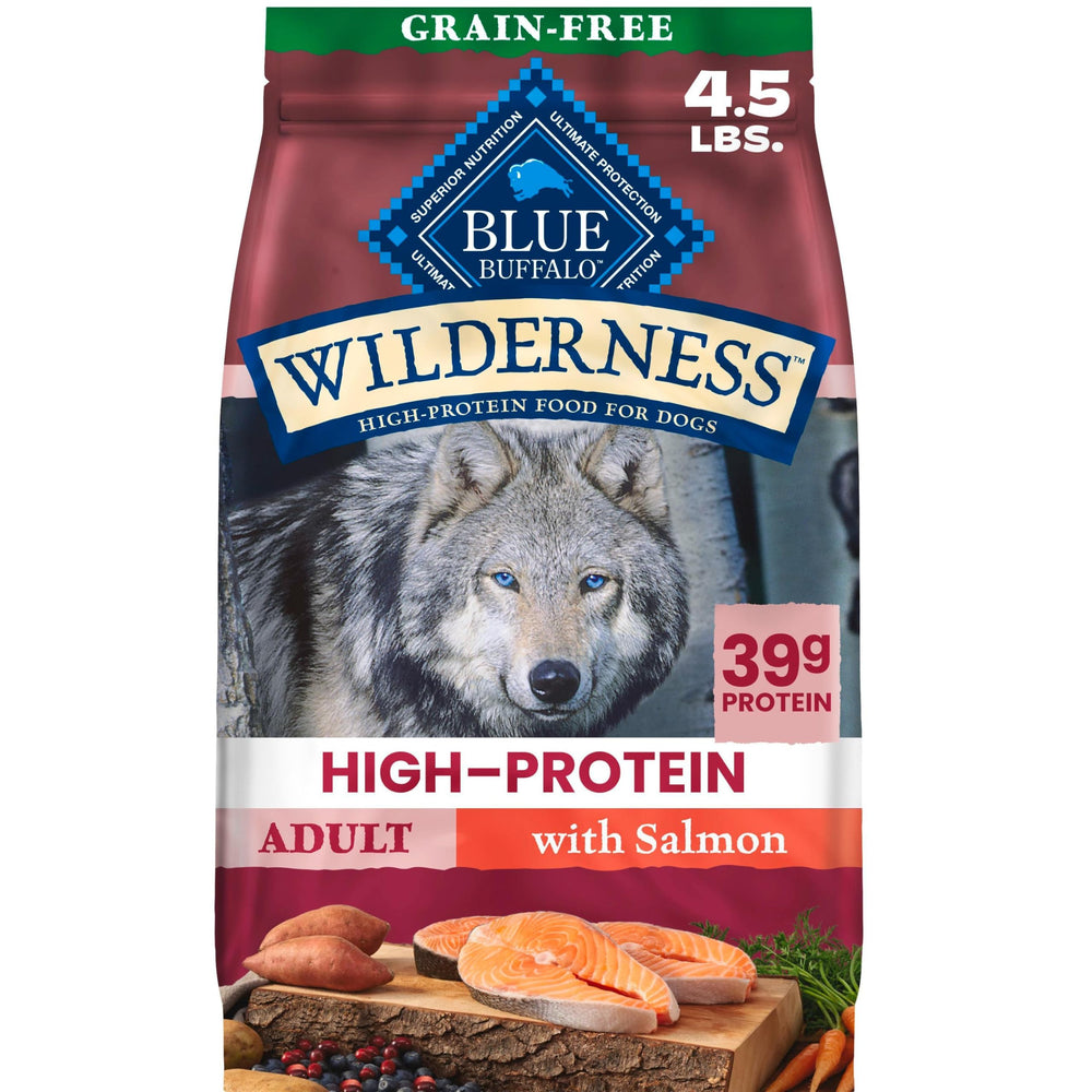 BLUE WILDERNESS Salmon Adult Dry Dog Food bag shown from the front.