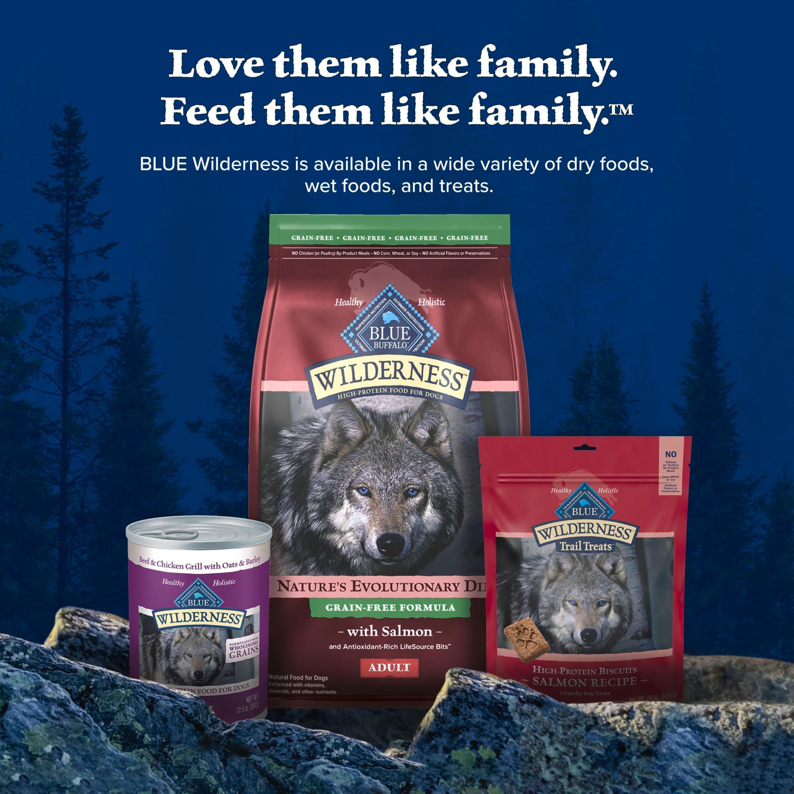 BLUE WILDERNESS Salmon Adult Dry Dog Food package details shown up close.